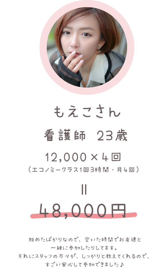 もえこさん(看護師 23歳)12,000円×4回＝48,000円